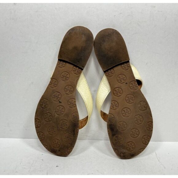 Tory Burch Thora Embossed Cream Leather Flip Flops Womens Size 7 M Sandals Shoes - Picture 6 of 9